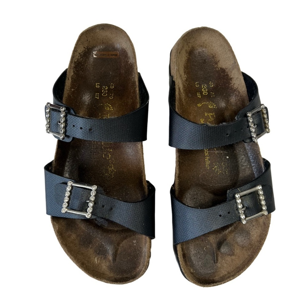 Papillio By Birkenstock Womens Black Sandals With Rhinestone Buckles Size L9 M7 - Picture 4 of 5